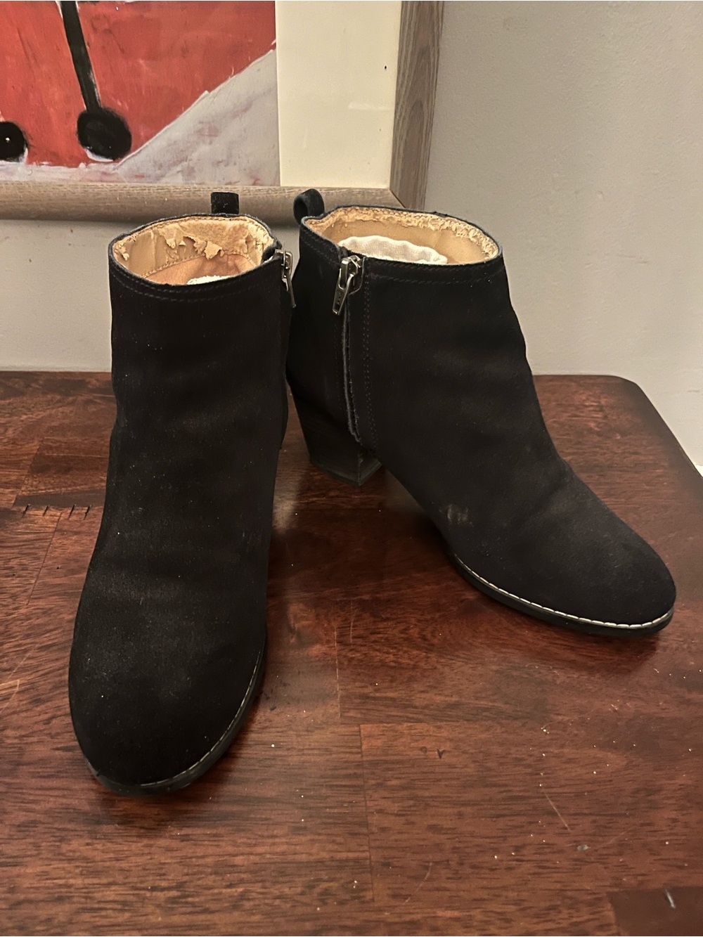 Lands' End Black Suede Ankle Boots Side Zip Block Heel 9B